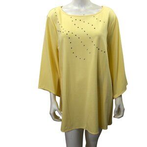 SLIM FACTOR Yellow Tunic Top With Stone Detailing & Wide Sleeves‎ L NWT